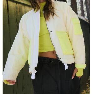 Free People Outta Left Field Ivory Neon Quilted Jacket Medium